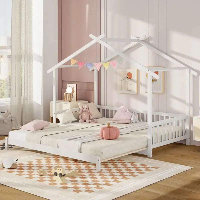 Wooden House Bed Twin to King with Safety Rails