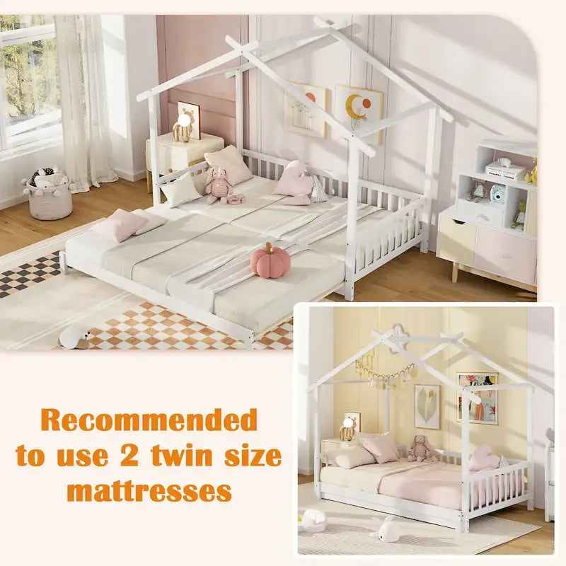 Wooden House Bed Twin to King with Safety Rails