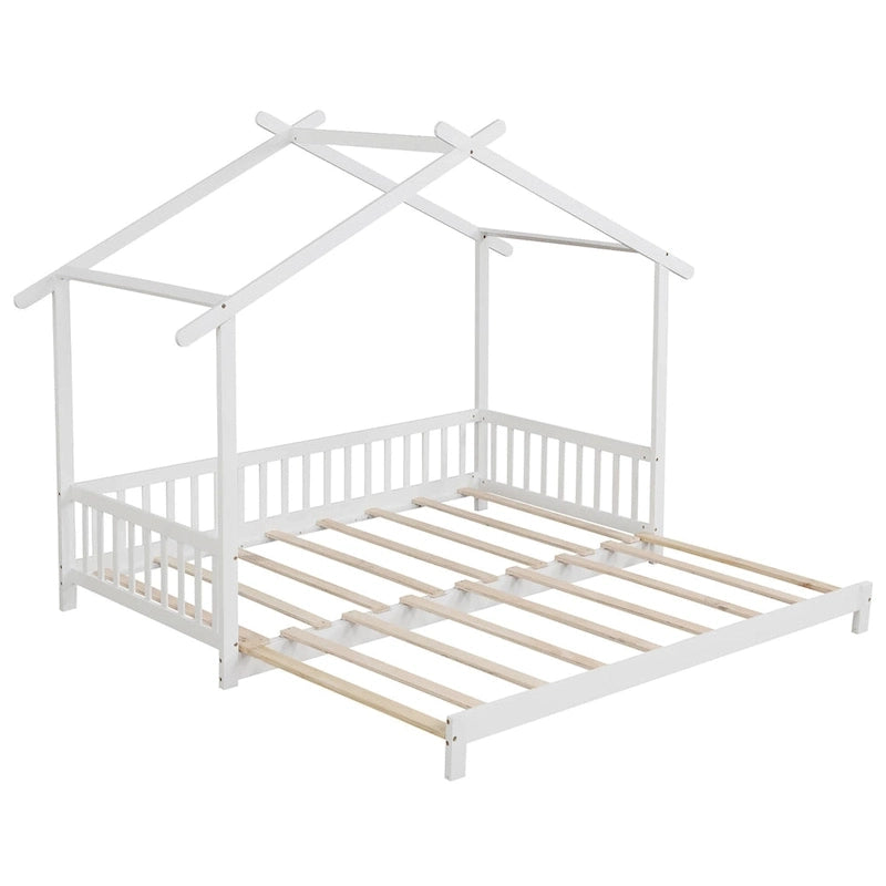 Wooden House Bed Twin to King with Safety Rails