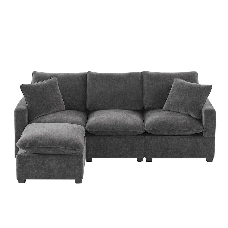 L-Shape Modular Chenille Sectional Sofa with Ottoman