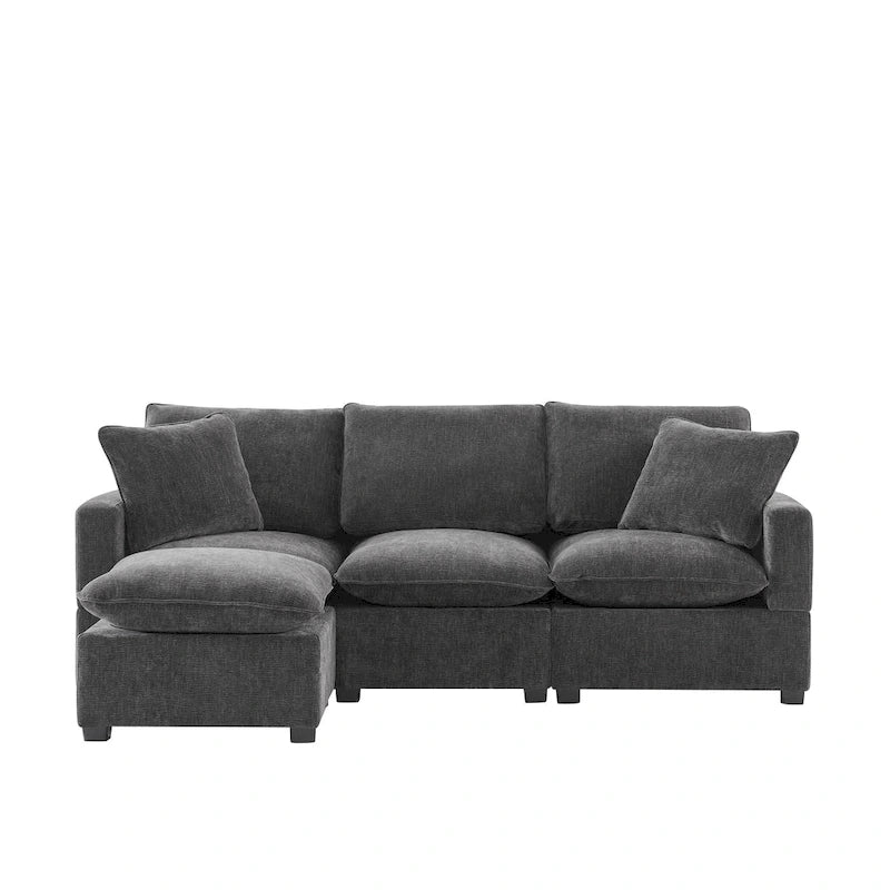L-Shape Modular Chenille Sectional Sofa with Ottoman