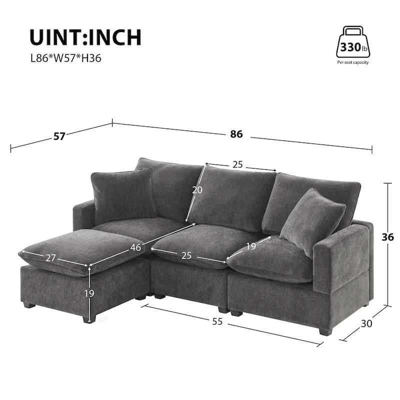 L-Shape Modular Chenille Sectional Sofa with Ottoman