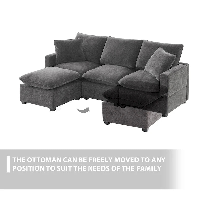 L-Shape Modular Chenille Sectional Sofa with Ottoman
