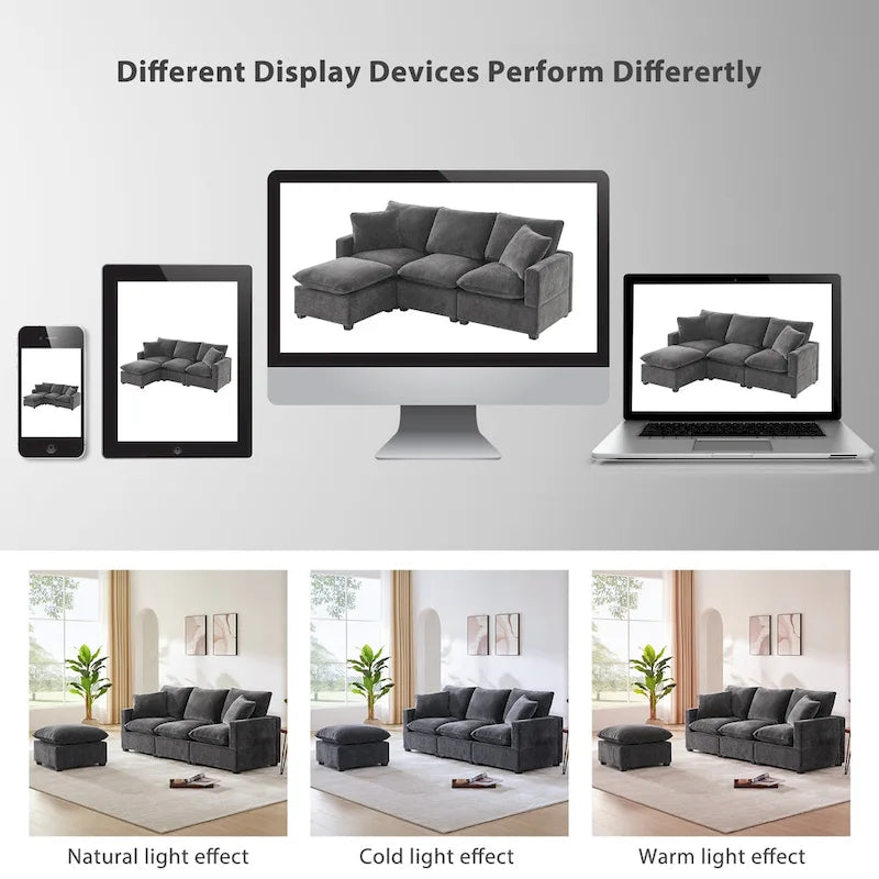 L-Shape Modular Chenille Sectional Sofa with Ottoman