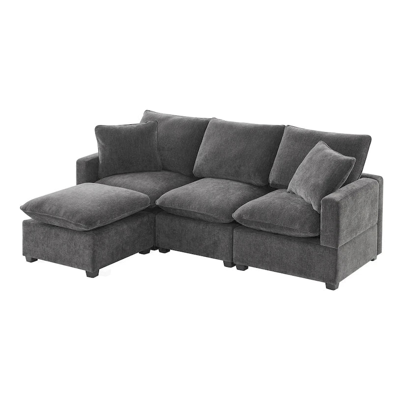 L-Shape Modular Chenille Sectional Sofa with Ottoman