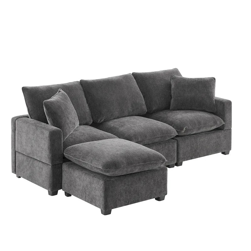 L-Shape Modular Chenille Sectional Sofa with Ottoman