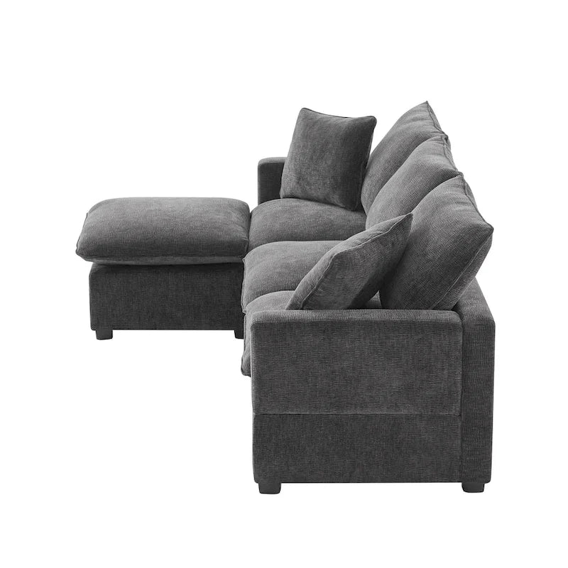 L-Shape Modular Chenille Sectional Sofa with Ottoman