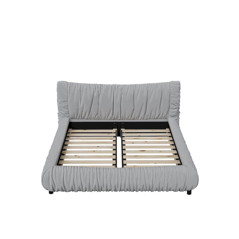 Light Grey King Size Upholstered Platform Bed with Removable Cushion