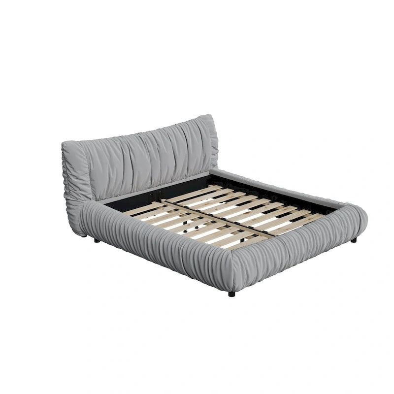 Light Grey King Size Upholstered Platform Bed with Removable Cushion