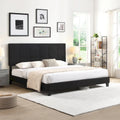 Black King Size Linen Upholstered Bed with Tufted Headboard