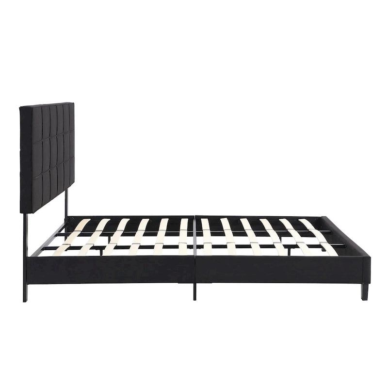 Black King Size Linen Upholstered Bed with Tufted Headboard