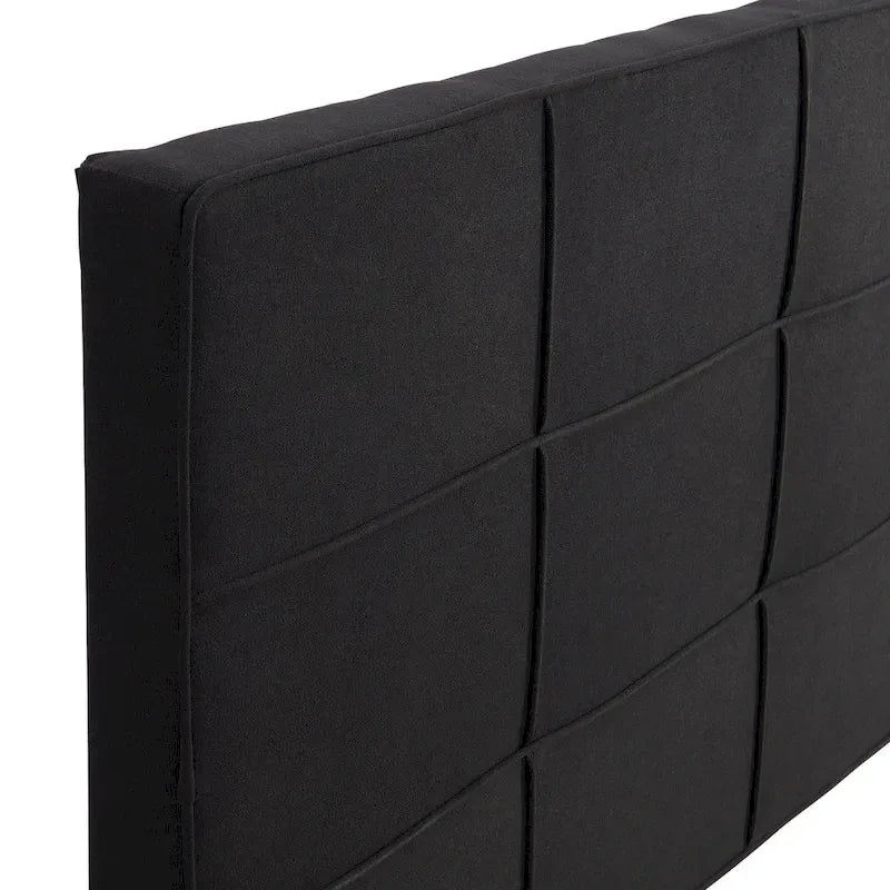 Black King Size Linen Upholstered Bed with Tufted Headboard