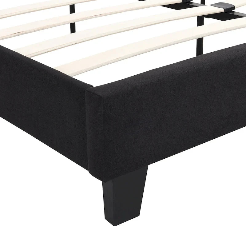 Black King Size Linen Upholstered Bed with Tufted Headboard