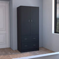 Modern Double-Door Armoire with Drawers and Hanging Rod