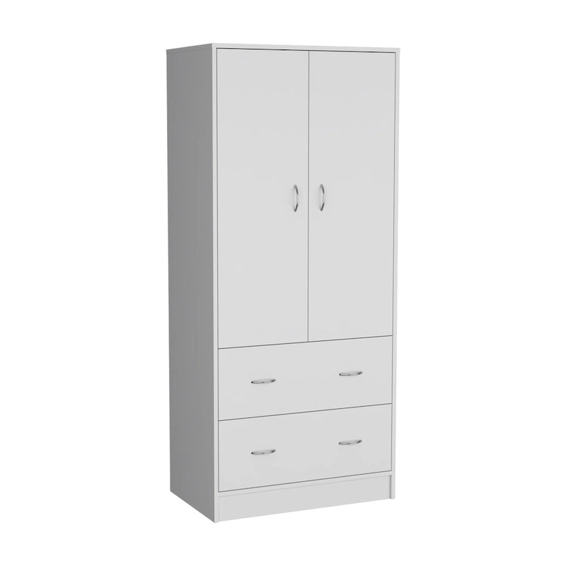Modern Double-Door Armoire with Drawers and Hanging Rod