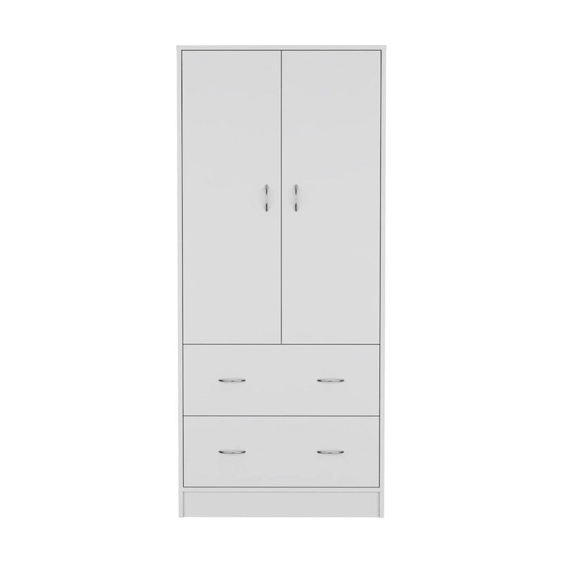 Modern Double-Door Armoire with Drawers and Hanging Rod
