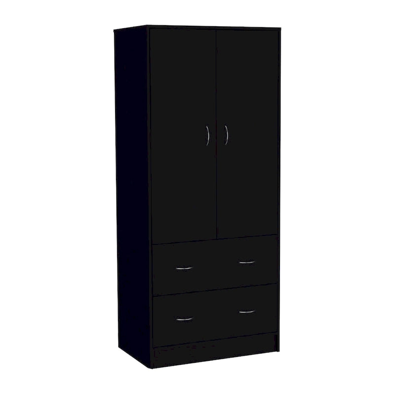 Modern Double-Door Armoire with Drawers and Hanging Rod