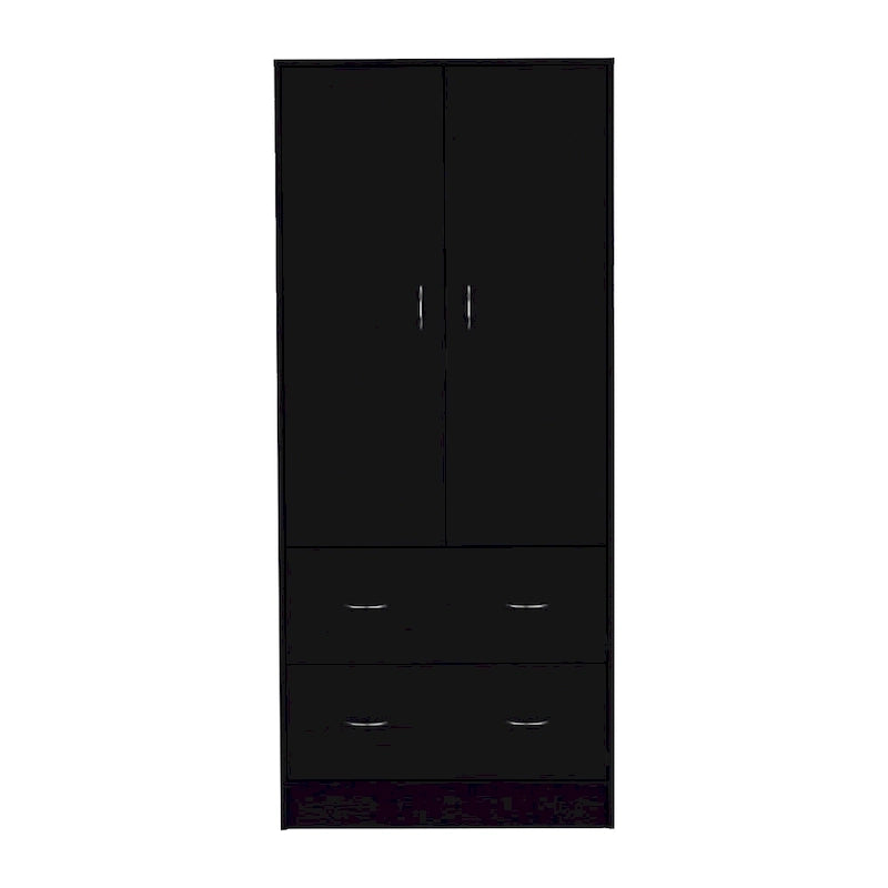 Modern Double-Door Armoire with Drawers and Hanging Rod