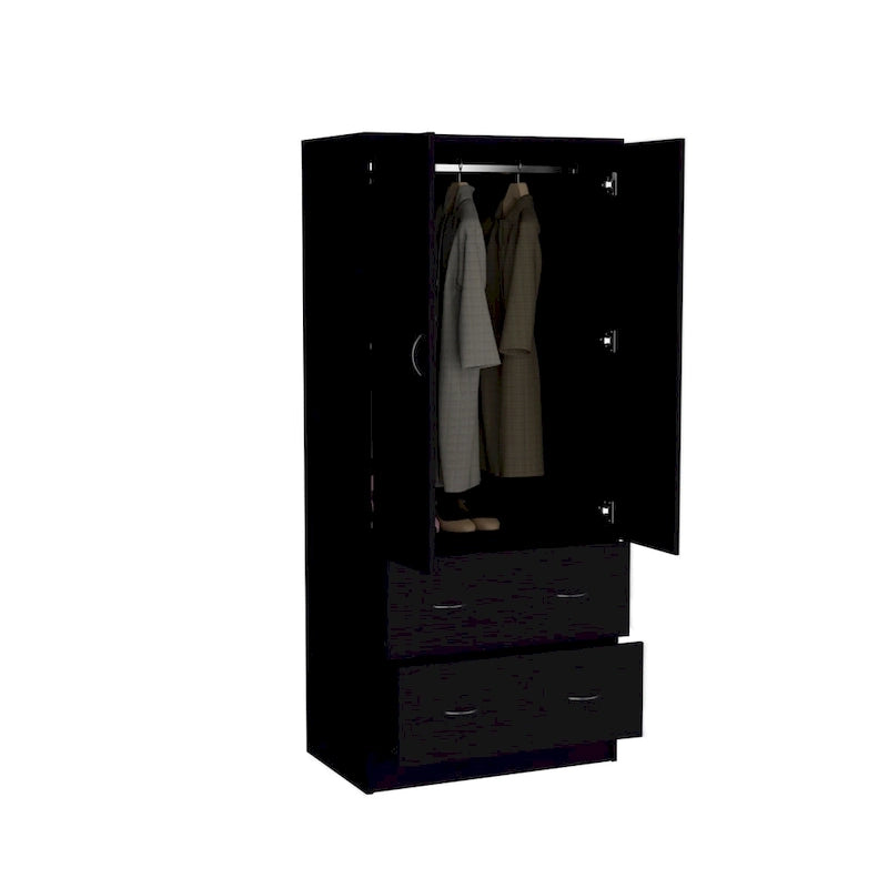 Modern Double-Door Armoire with Drawers and Hanging Rod