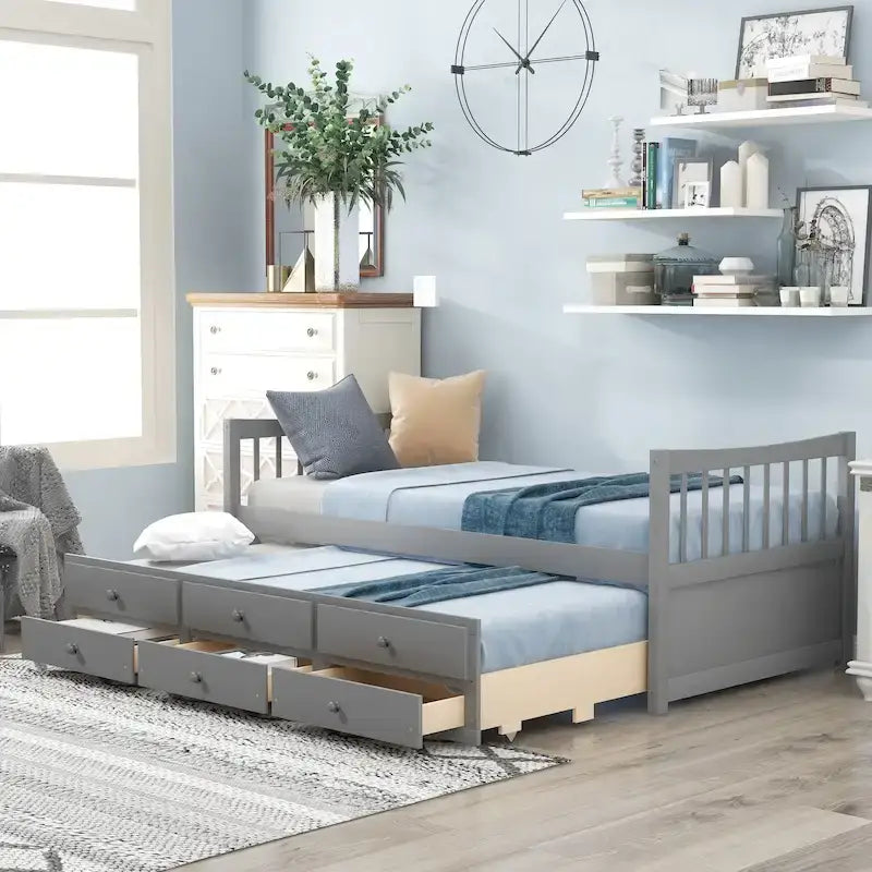 White Twin Daybed with Trundle and Drawers