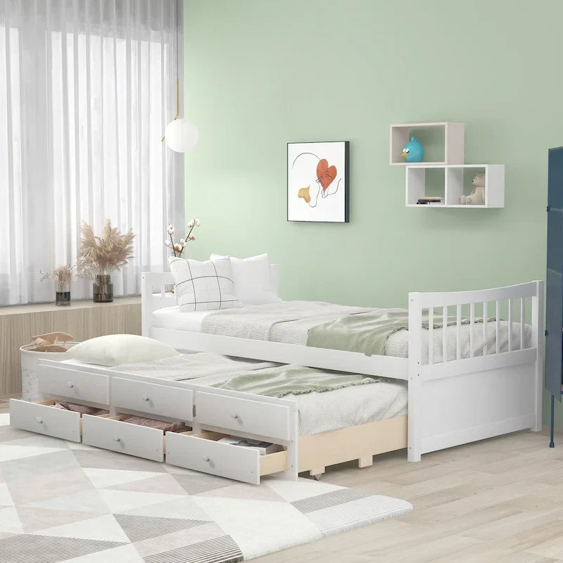 White Twin Daybed with Trundle and Drawers