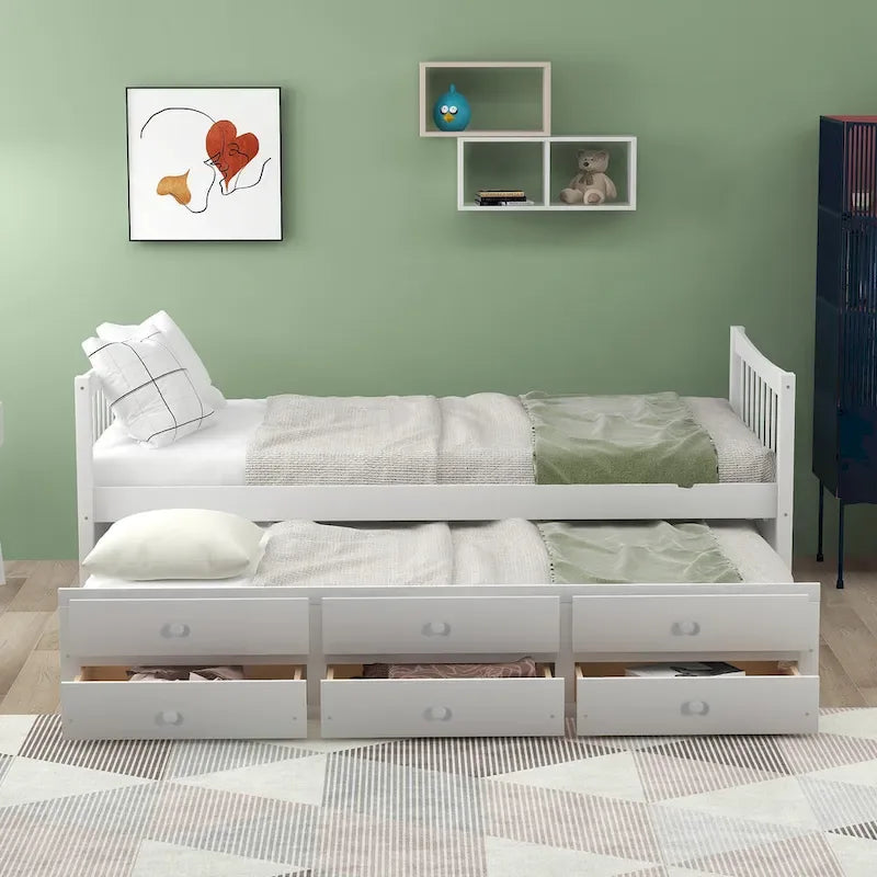 White Twin Daybed with Trundle and Drawers