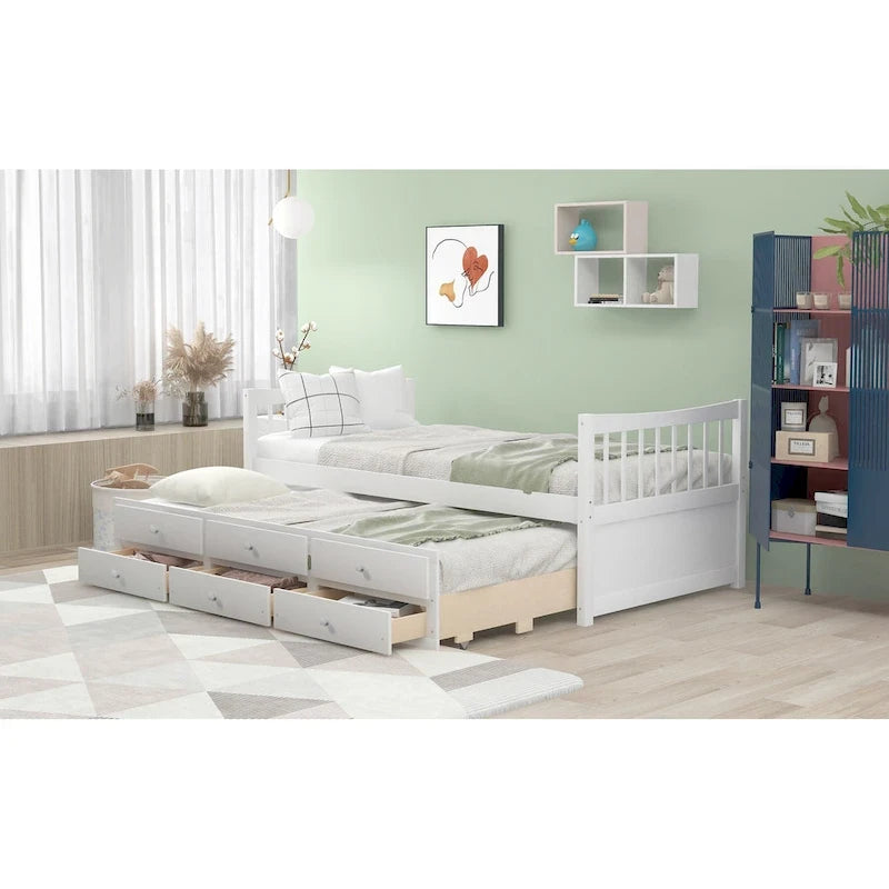 White Twin Daybed with Trundle and Drawers