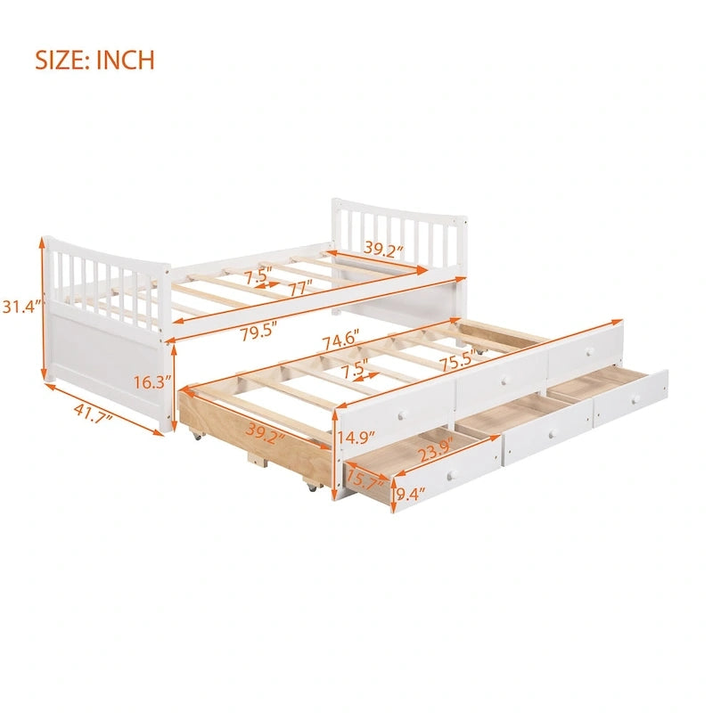 White Twin Daybed with Trundle and Drawers