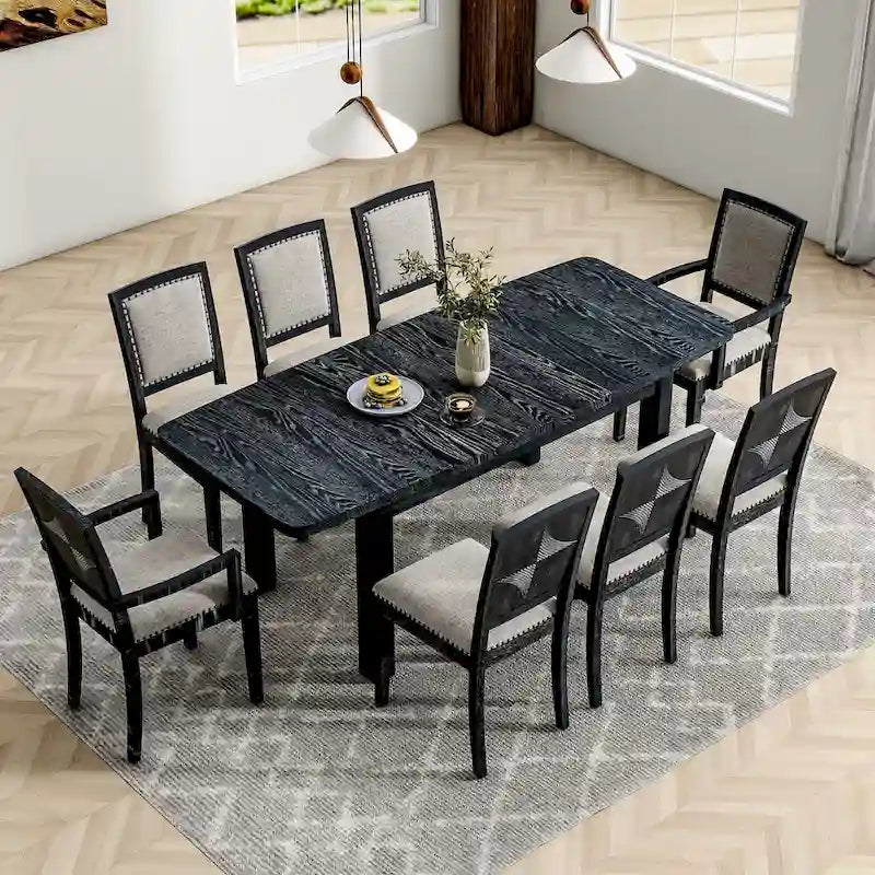 9-Piece Extendable Dining Set with 6 Armless and 2 Arm Chairs