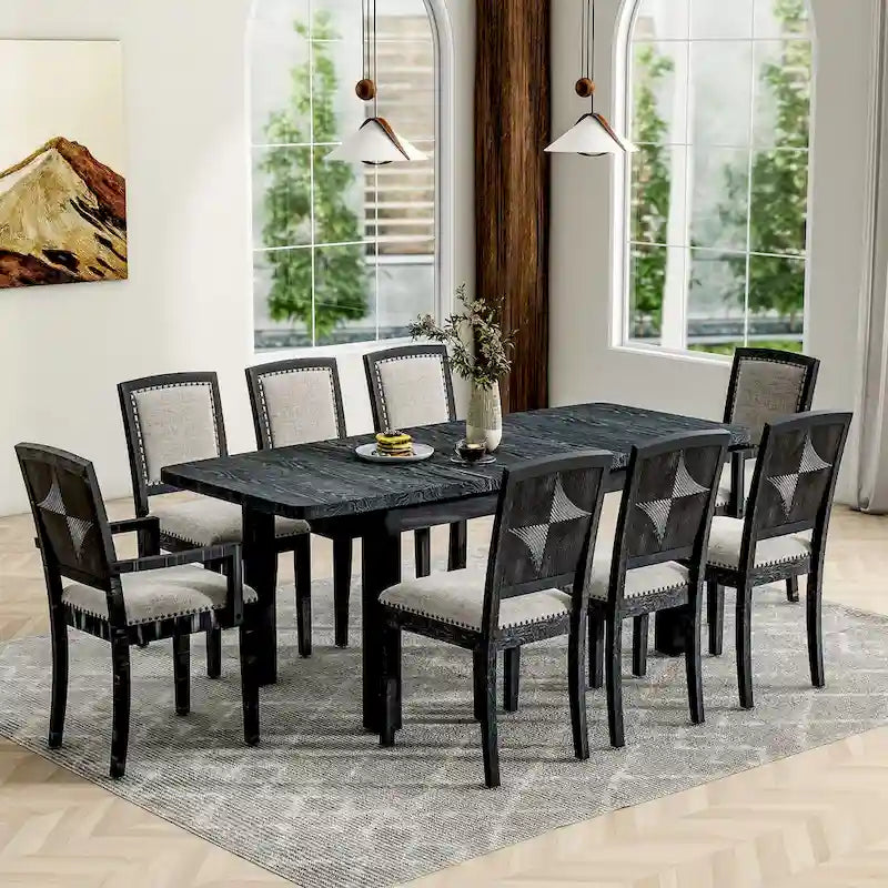 9-Piece Extendable Dining Set with 6 Armless and 2 Arm Chairs