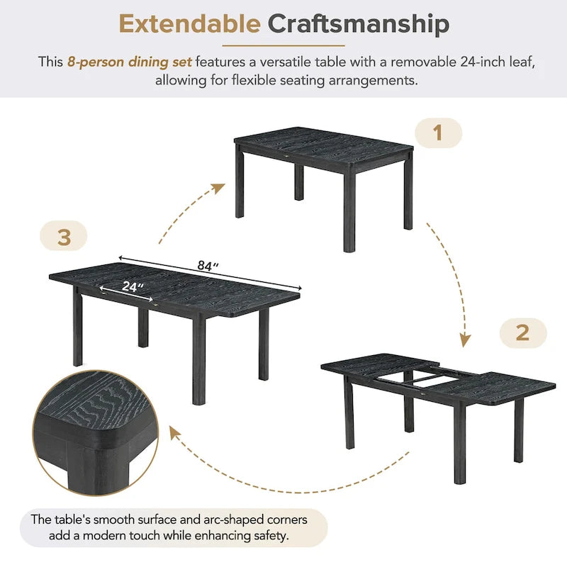 9-Piece Extendable Dining Set with 6 Armless and 2 Arm Chairs