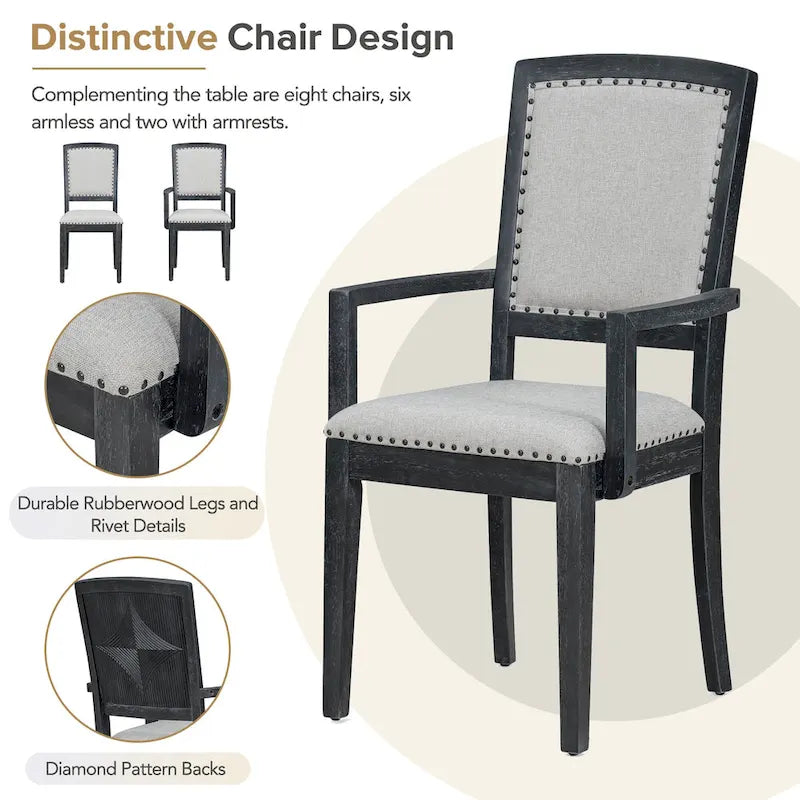 9-Piece Extendable Dining Set with 6 Armless and 2 Arm Chairs