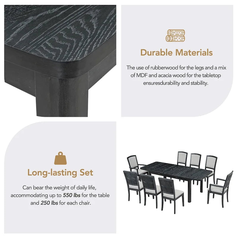9-Piece Extendable Dining Set with 6 Armless and 2 Arm Chairs
