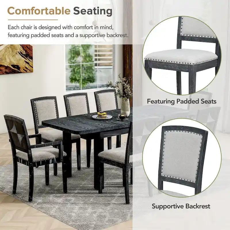 9-Piece Extendable Dining Set with 6 Armless and 2 Arm Chairs