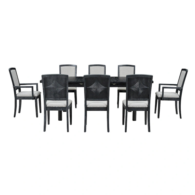 9-Piece Extendable Dining Set with 6 Armless and 2 Arm Chairs