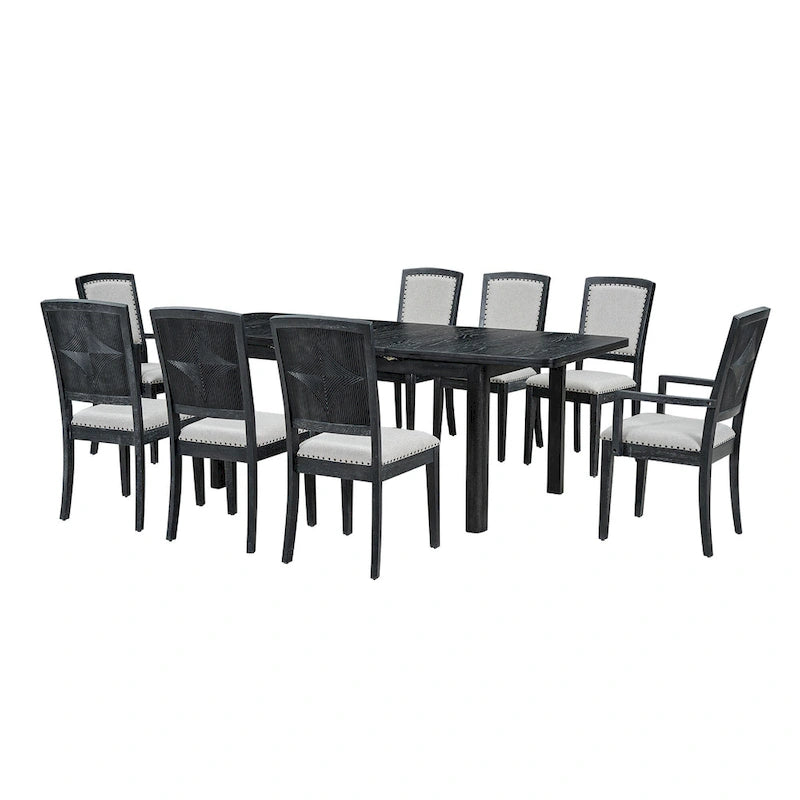 9-Piece Extendable Dining Set with 6 Armless and 2 Arm Chairs