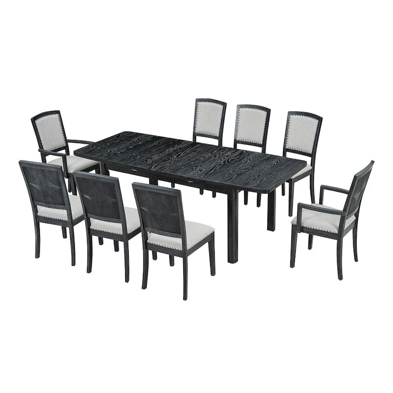 9-Piece Extendable Dining Set with 6 Armless and 2 Arm Chairs
