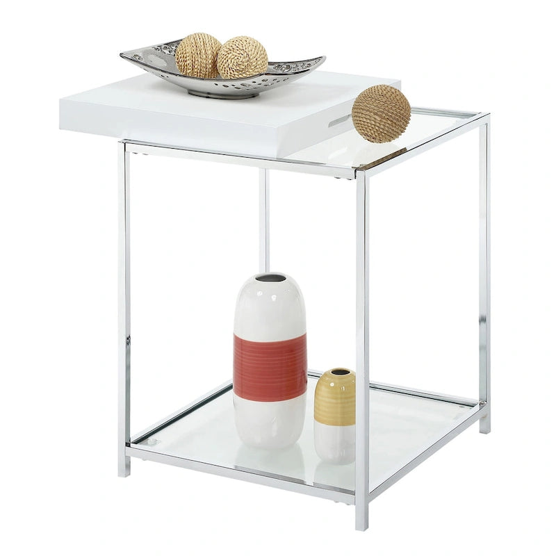 Glass End Table with Removable Trays