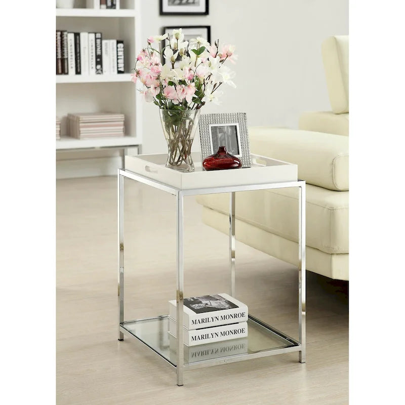 Glass End Table with Removable Trays