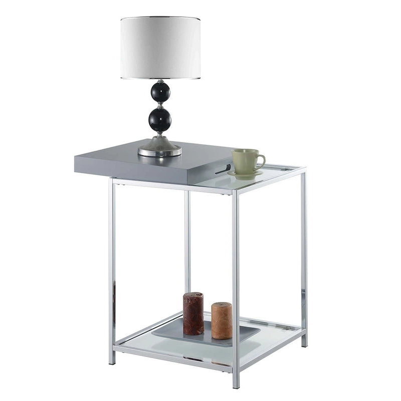 Glass End Table with Removable Trays