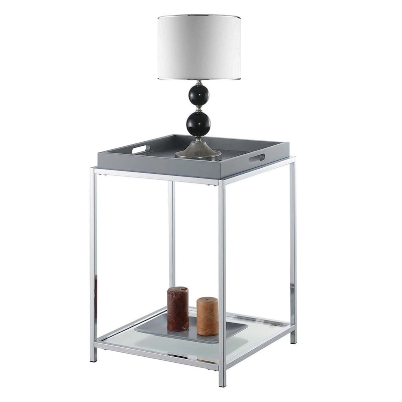 Glass End Table with Removable Trays