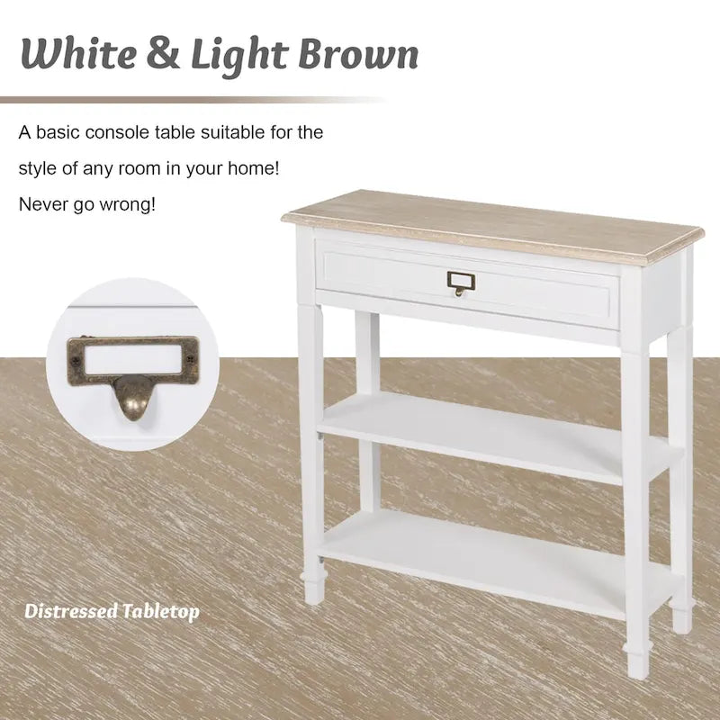 White Distressed Accent Side Table with Drawer