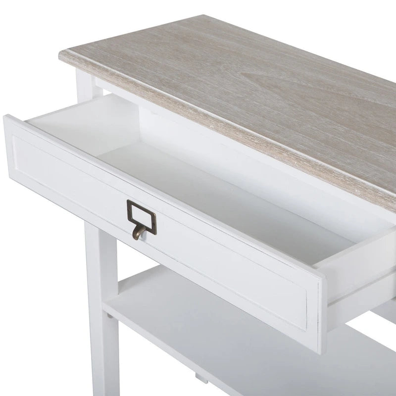 White Distressed Accent Side Table with Drawer