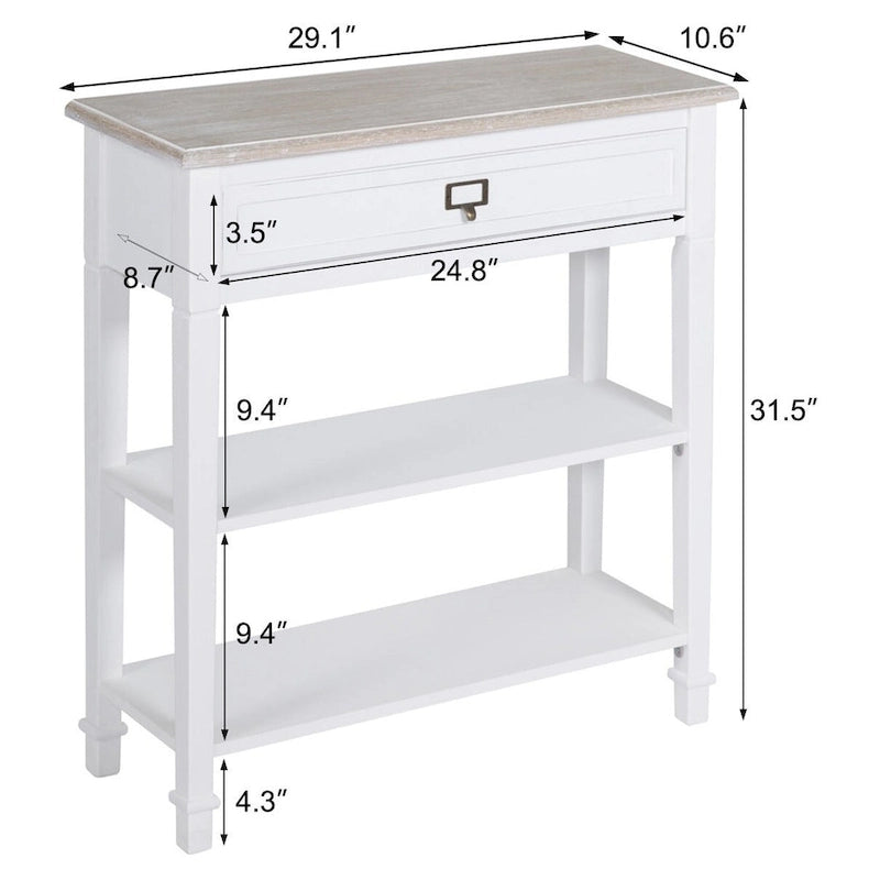 White Distressed Accent Side Table with Drawer
