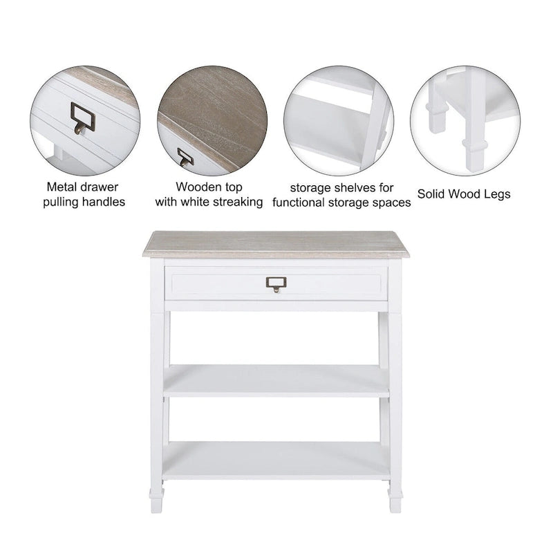 White Distressed Accent Side Table with Drawer