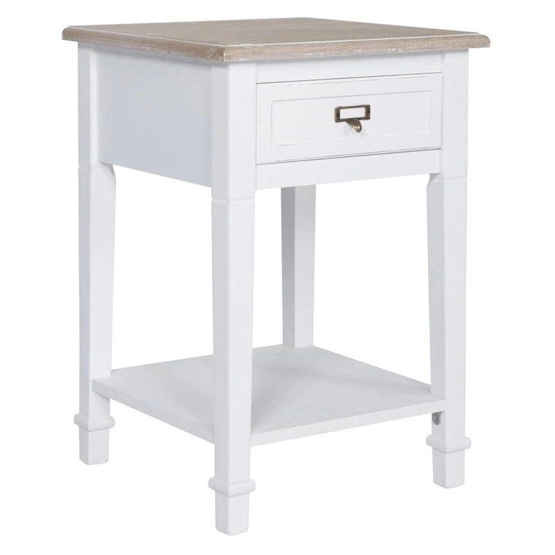 White Distressed Accent Side Table with Drawer