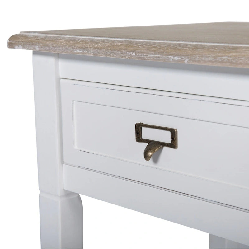 White Distressed Accent Side Table with Drawer