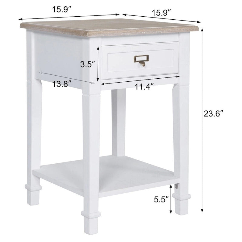 White Distressed Accent Side Table with Drawer