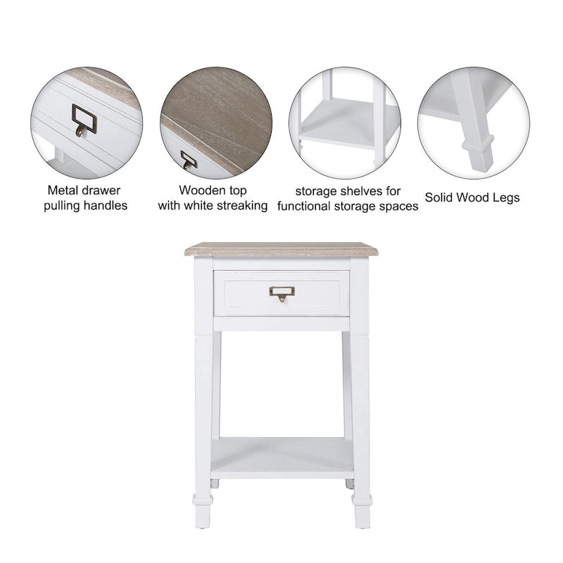 White Distressed Accent Side Table with Drawer