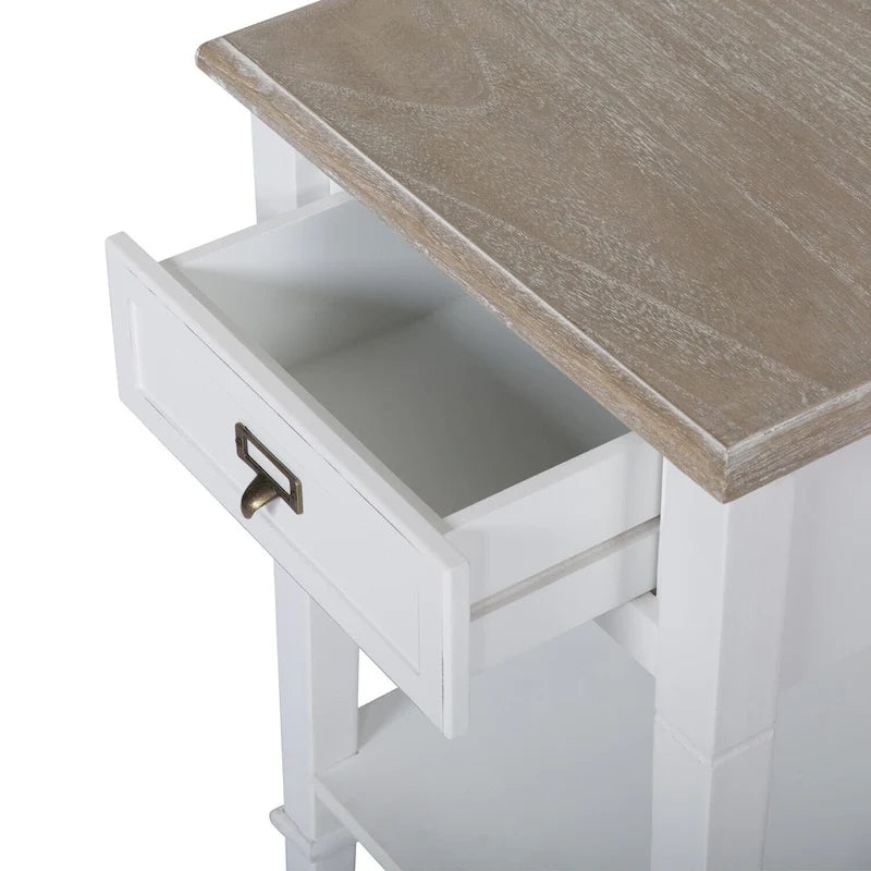 White Distressed Accent Side Table with Drawer
